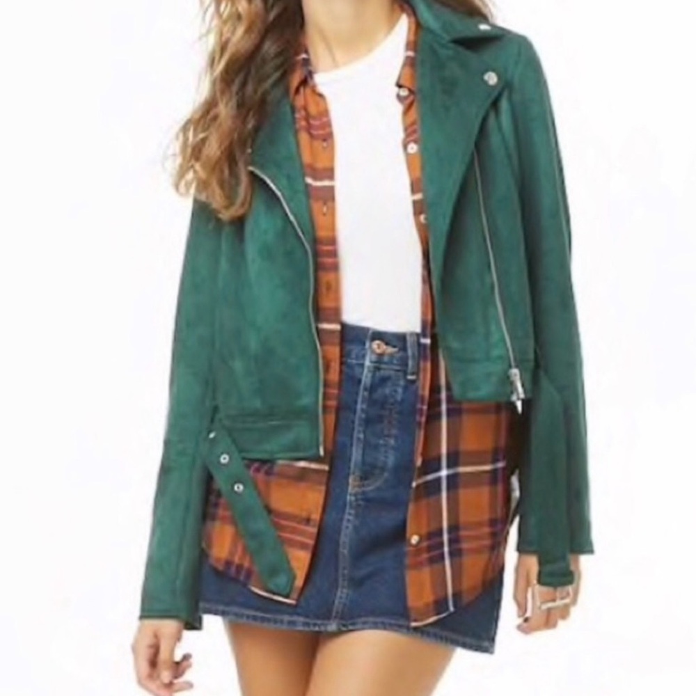 Forever 21 Deep Green Suede Moto Jacket - Picture 2 of 4